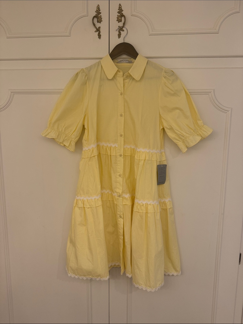 Petal & Pup Pale Yellow Tiered Button-Front Mini Dress